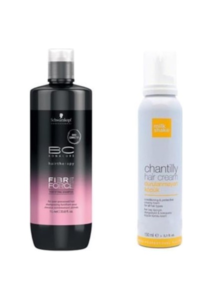 Bonacure Fibre Force Fortifying Şampuan 1000 ml + Milk Shake Durulanmayan Bakım Köpük 150 ml