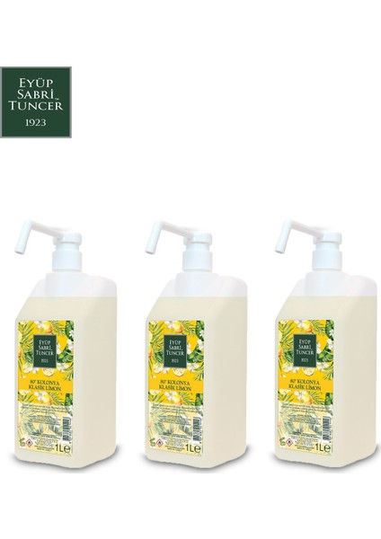 Limon Kolonyası | 1 Litre Sprey Başlıklı ( Pvc Şişe - 80 Derece ) x 3 Adet