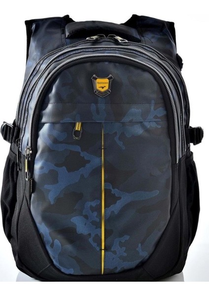 Kamuflaj Desen 4 Bölmeli Su Geçirmez Kumaş Okul Sırt Çantası Mavi
