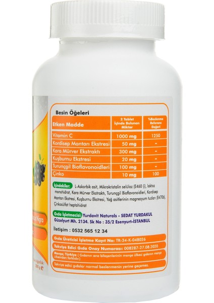 Vitamin C 1000 Mg C Vitamini Kuşburnu Kara Mürver Çinko Kordiseps Turunçgil 3 Adet 200 Tablet