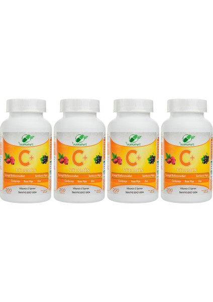 Vitamin C 1000 Mg C Vitamini Kuşburnu Kara Mürver Çinko Kordiseps Turunçgil 4 Adet 200 Tablet