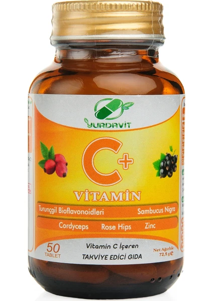 Vitamin C 1000 Mg 50 Tablet C Vitamini Kuşburnu Kara Mürver Çinko Kordiseps Turunçgil