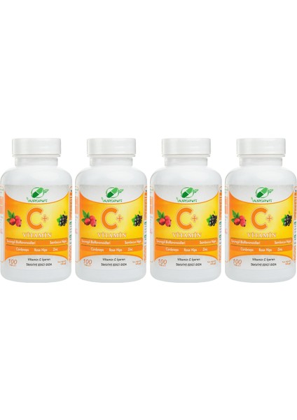 Vitamin C 1000 Mg C Vitamini Kuşburnu Kara Mürver Çinko Kordiseps Turunçgil 4 Adet 100 Tablet