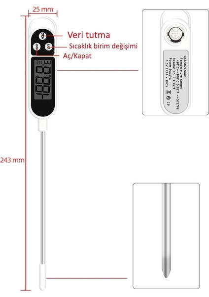 WH47 Dijital Yemek Gıda Mutfak Termometresi Sıcaklık Ölçer