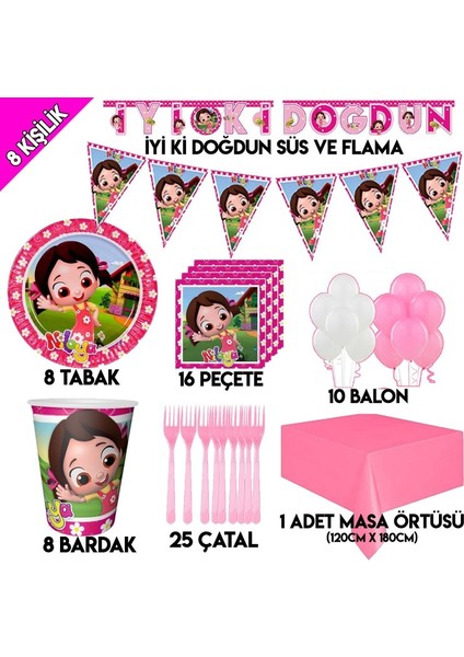 8 Kişilik Niloya Doğum Günü Konsepti, Peçete Tabak Balon Seti