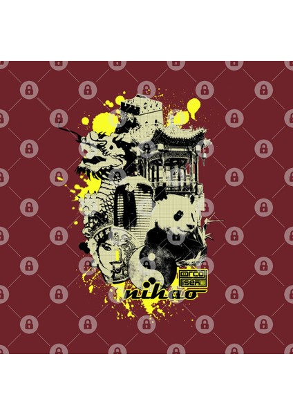 Ni Hao Hello Hi Collage Panda Dragon Chinese Asian Kupa Bardak