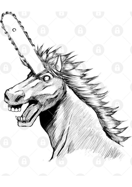 Chainsaw Unicorn - Black Line Art Version Kupa Bardak