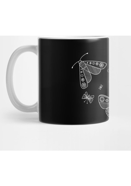 Butterflies Line Art White Kupa Bardak
