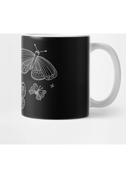 Butterflies Line Art White Kupa Bardak