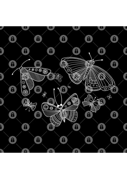 Butterflies Line Art White Kupa Bardak
