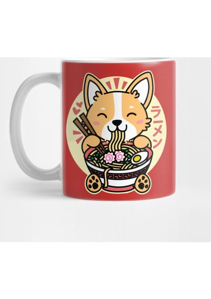 Corgi Eating Ramen Cute Kawaii Noodles Kupa Bardak