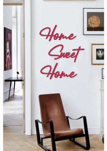 Kırmızı Home Sweet Home Yazısı Duvar Tablosu Ahşap Tablo Kapı Süsü
