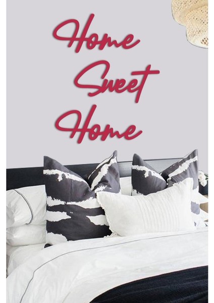 Kırmızı Home Sweet Home Yazısı Duvar Tablosu Ahşap Tablo Kapı Süsü