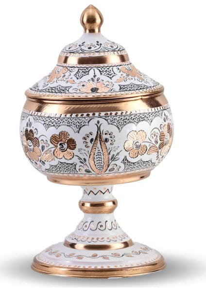 Gül Çiçek Royal Ayaklı Büyük Bakır Şekerlik 17 cm