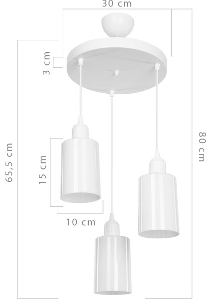 Aksel 3'lü Avize Opal Optik Camlı Beyaz