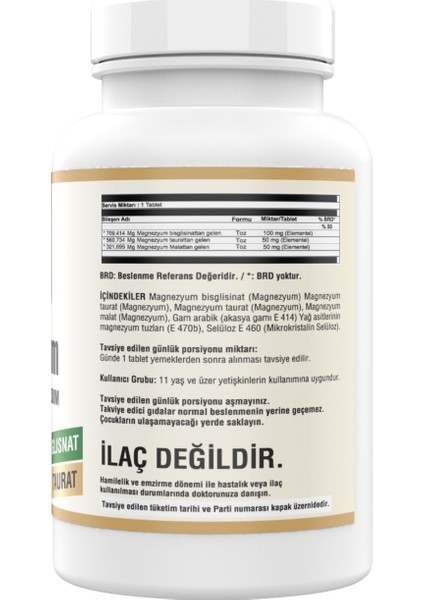 Magnezyum Bisglisinat Taurat Malat 200MG 180 Tablet fiyatları