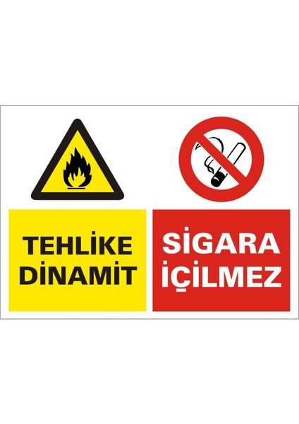 Tehlike Dinamit Sigara İçilmez Galvaniz Uyarı Levhası 17,5 x 25 cm