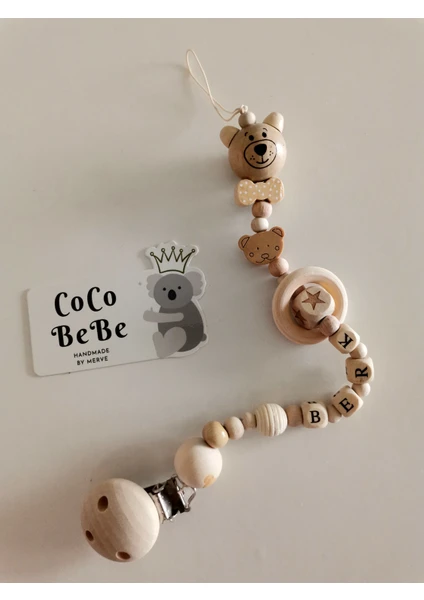 Coco Bebe %100 Doğal Ahşap İsme Özel Emzik Zinciri