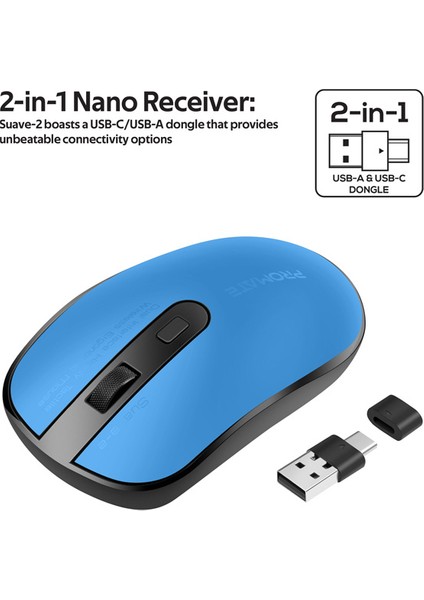 Suave-2 Kablosuz Wireless Optik Mouse Nano Alıcılı Ayarlı 1600 DPI Alüminyum