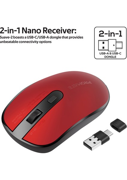 Suave-2 Kablosuz Wireless Optik Mouse Nano Alıcılı Ayarlı 1600 DPI Alüminyum