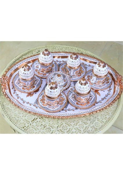 Gül Çiçek Royal Bakır Kahve Takımı