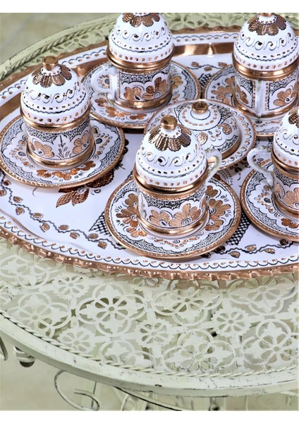 Gül Çiçek Royal Bakır Kahve Takımı