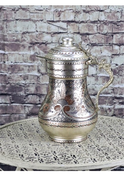 Gül Çiçek Kapaklı Gümüşlü Işlemeli Bakır Sürahi fiyatları