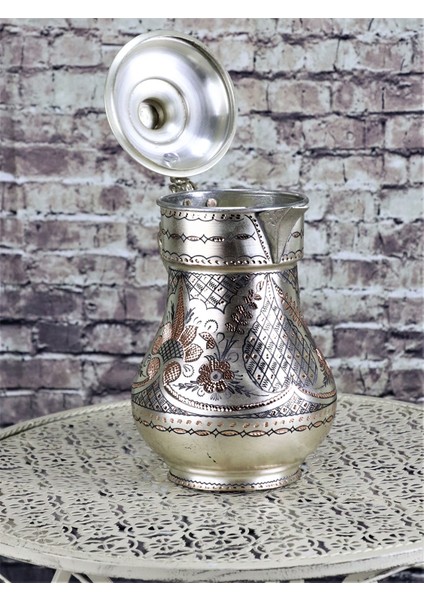 Gül Çiçek Kapaklı Gümüşlü Işlemeli Bakır Sürahi modelleri