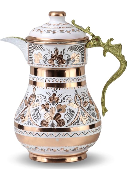 Gül Çiçek Royal Kapaklı Işlemeli Bakır Sürahi