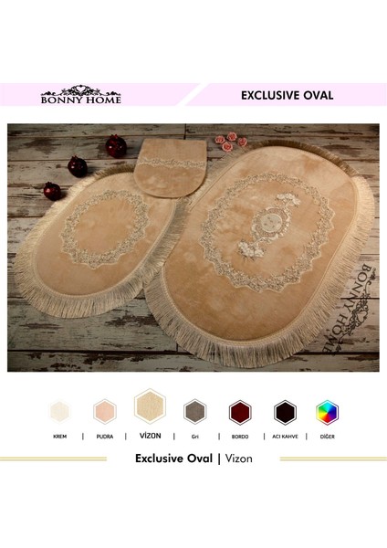 Exclusive Oval Vizon 3lü Klozet Takımı Çeyizlik Banyo Halısı Paspası Seti fiyatları
