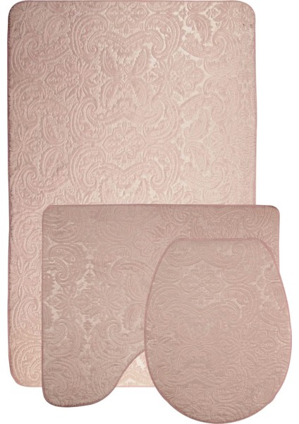 Ultrasoft Desenli 3lü Pudra Klozet Takımı Banyo Halısı Paspası Seti