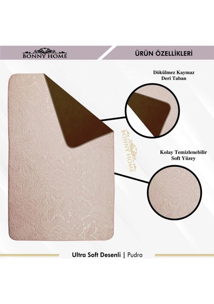 Ultrasoft Desenli 3lü Pudra Klozet Takımı Banyo Halısı Paspası Seti