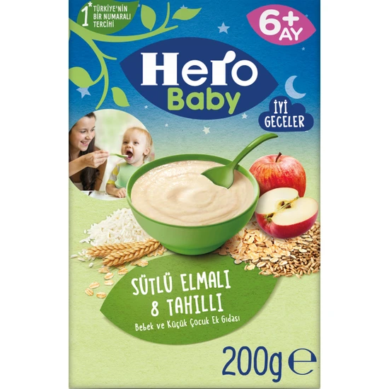 Hero Baby Sütlü 8 Tahıllı Elmalı Kaşık Mama 200g