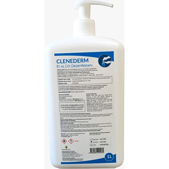 Clenederm Antibakteriyel Sıvı El ve Cilt Dezenfektanı 1 lt Pompalı