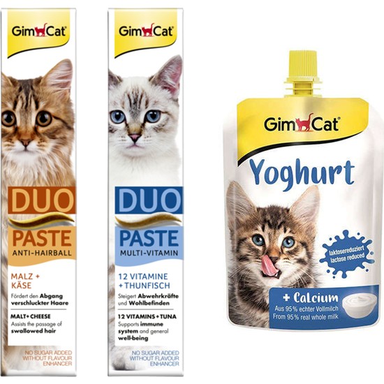 Gimcat Duo Paste Peynirli Malt Kedi Macunu 50 gr + Tuna Balıklı Vitamin Kedi Macunu 50 gr + Gimcat Yoghurt Kalsiyum Kedi Pudingi 150 gr ARDA017
