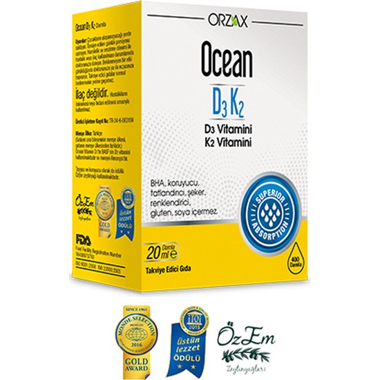 Orzax Ocean D3 K2 Vitamin Damla 20 ml