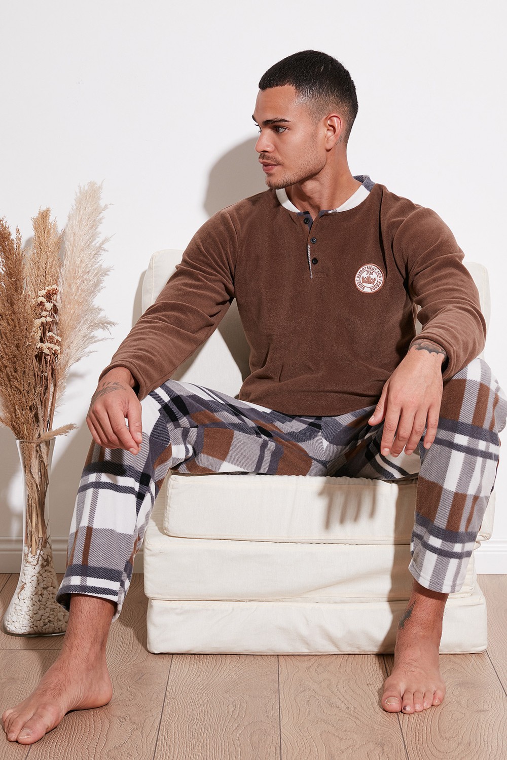 Buratti Regular Fit Bisiklet Yaka Kışlık Yumuşak Dokulu Polar Pijama Takımı Erkek Pijama Takımı 6096100