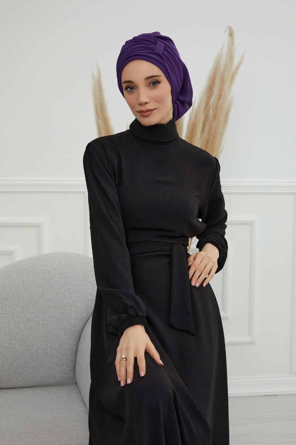 Aisha's Design Pileli Tasarım Şifon Hazır Türban,HT-107,HT-107,Kahverengi