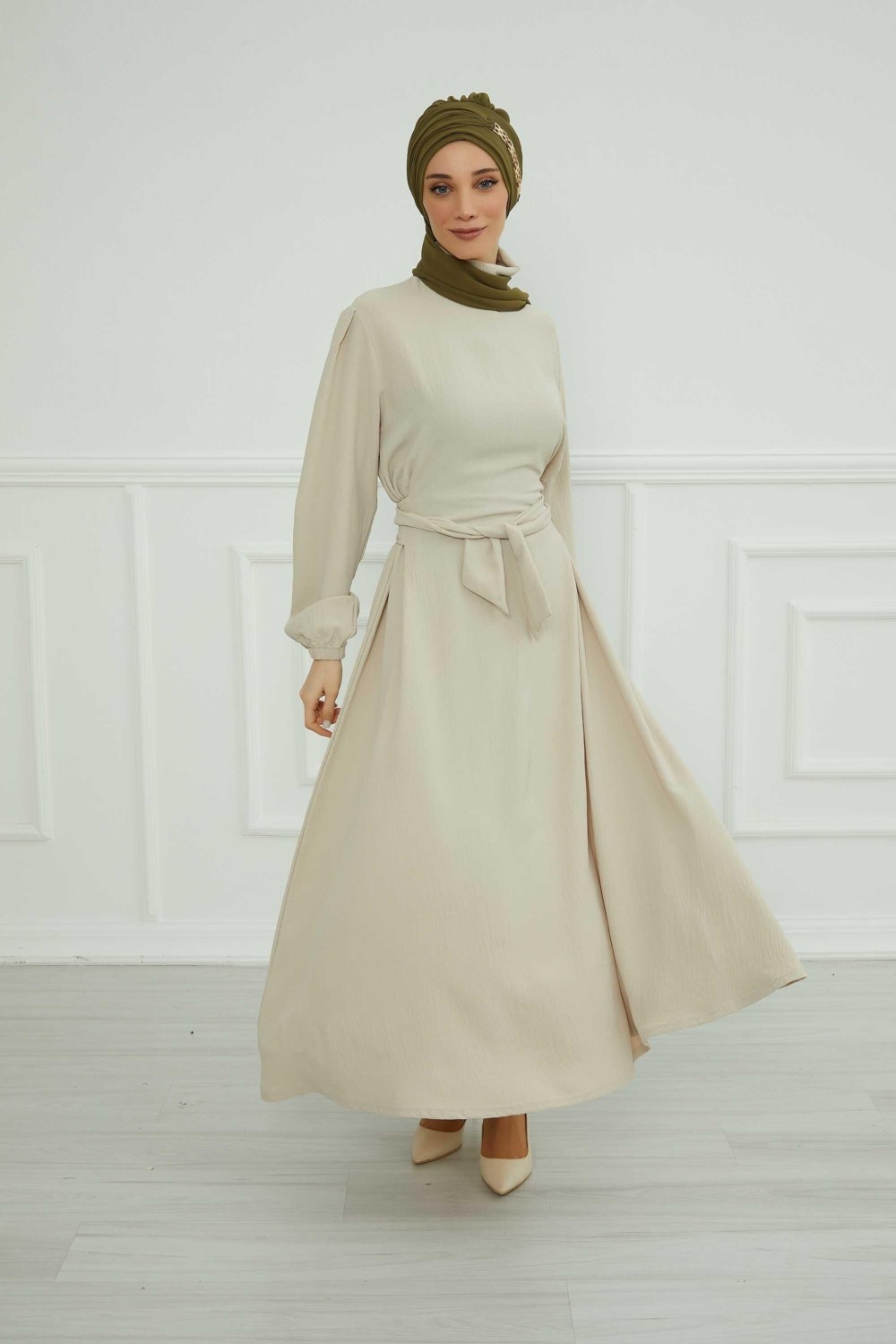 Aisha's Design Gold Aksesuarlı Tasarım Şifon Hazır Türban,HT-28,HT-28,Fuşya görsel 2
