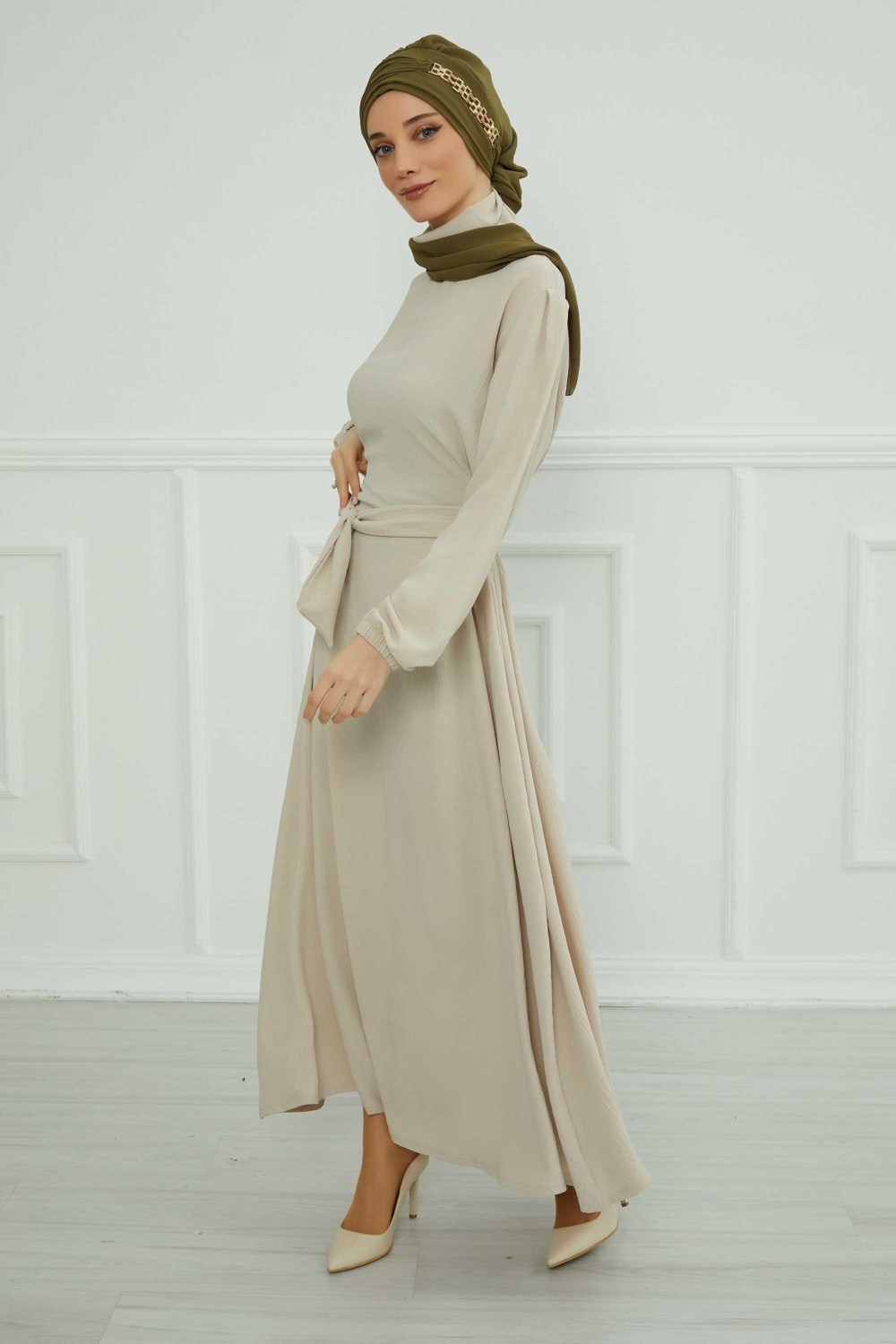 Aisha's Design Gold Aksesuarlı Tasarım Şifon Hazır Türban,HT-28,HT-28,Fuşya görsel 3