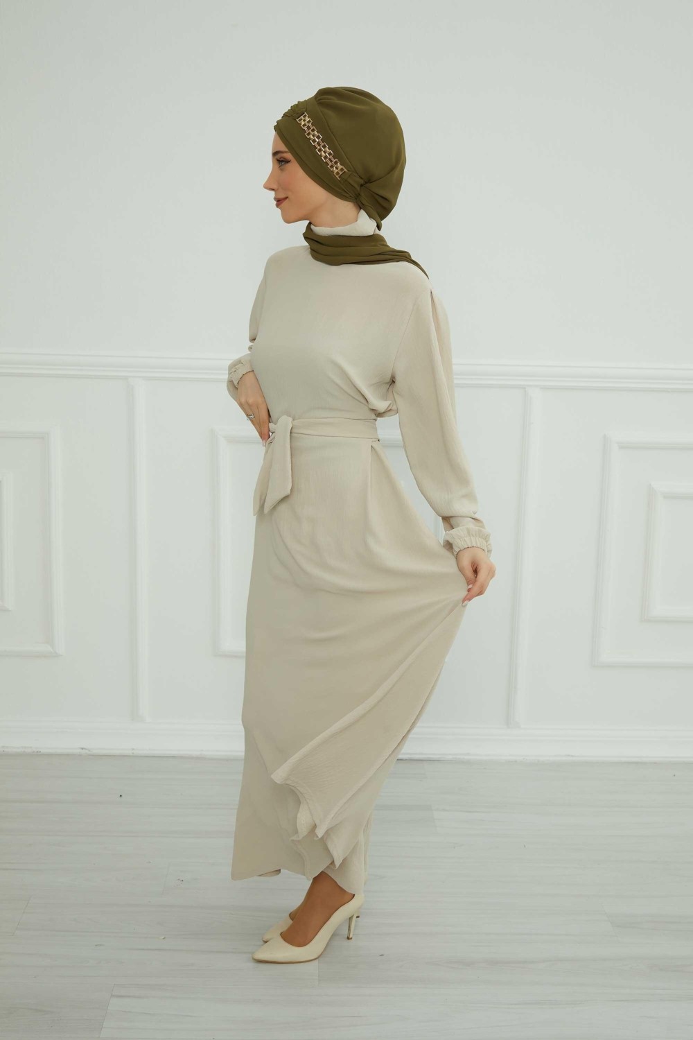 Aisha's Design Gold Aksesuarlı Tasarım Şifon Hazır Türban,HT-28,HT-28,Fuşya görsel 4