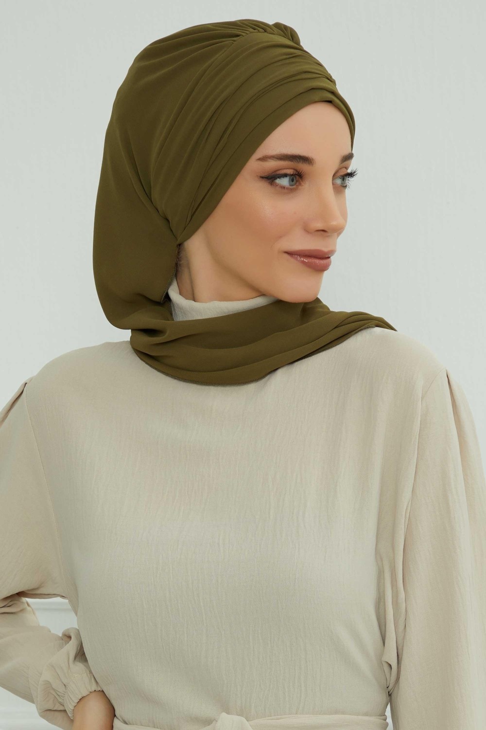 Aisha's Design Gold Aksesuarlı Tasarım Şifon Hazır Türban,HT-28,HT-28,Fuşya görsel 5