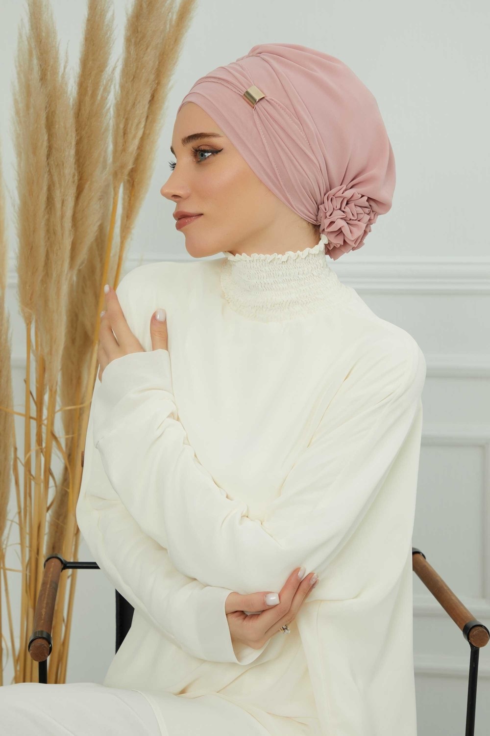 Aisha's Design Aksesuarlı Şifon Hazır Türban,ht-95s,ht-95s görsel 5