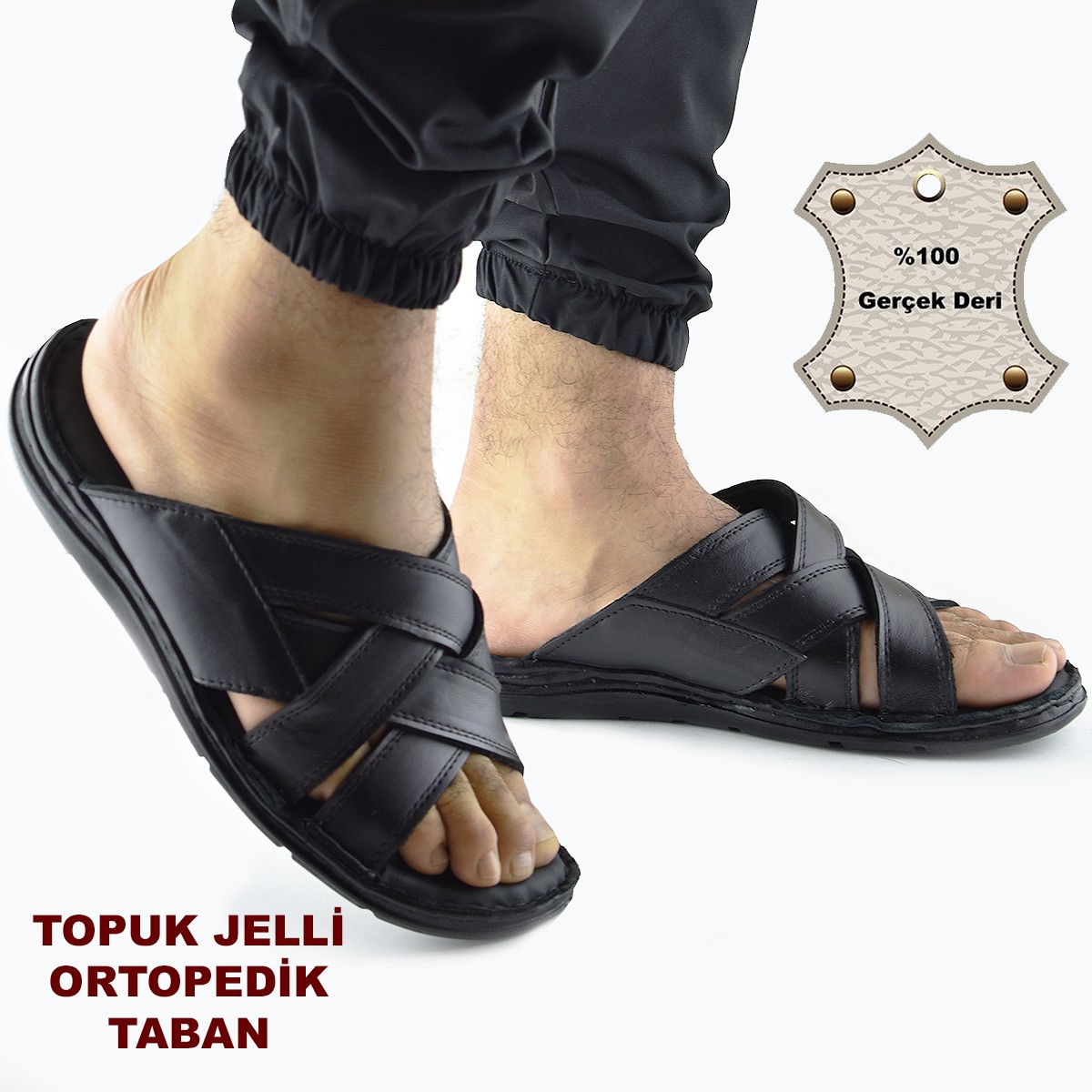 Ispartalılar Jel Taban 034 Günlük TAM ORTOPEDİK Hakiki Deri Erkek Terlik PUFF Taban
