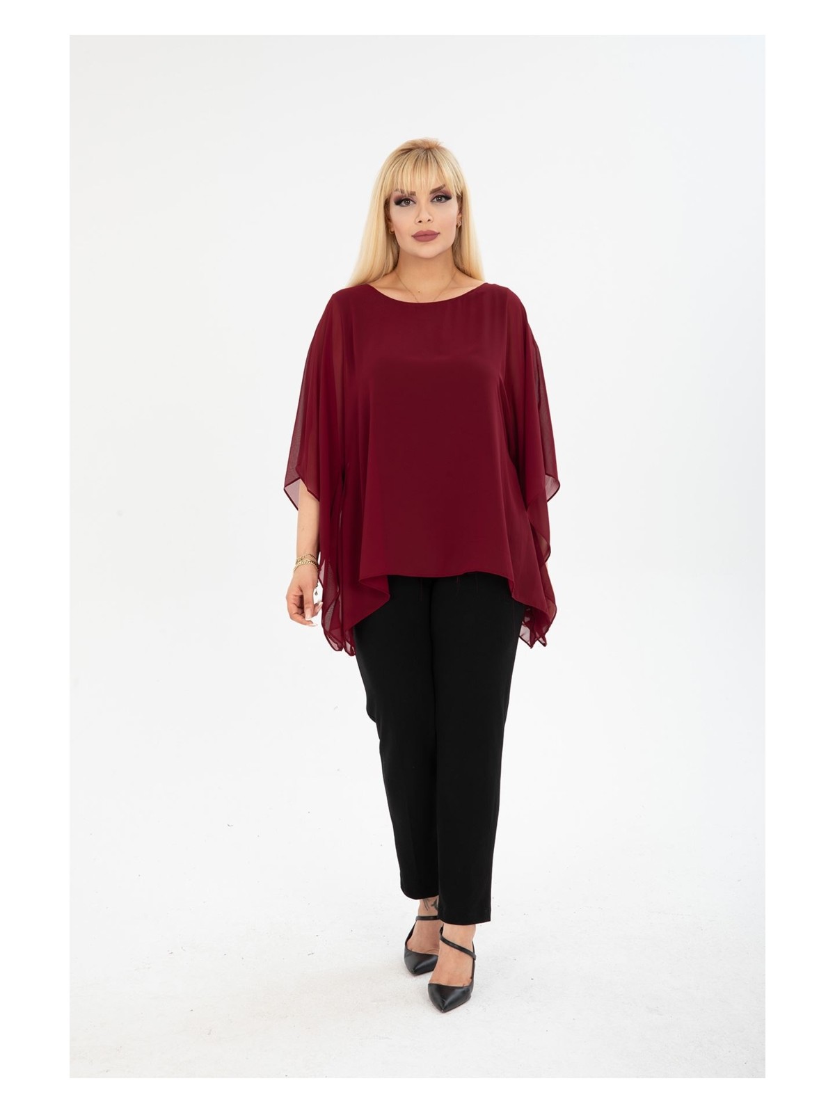 Modayız Büyük Beden Saks Şifon Bluz 3A-2403 - Görsel 5