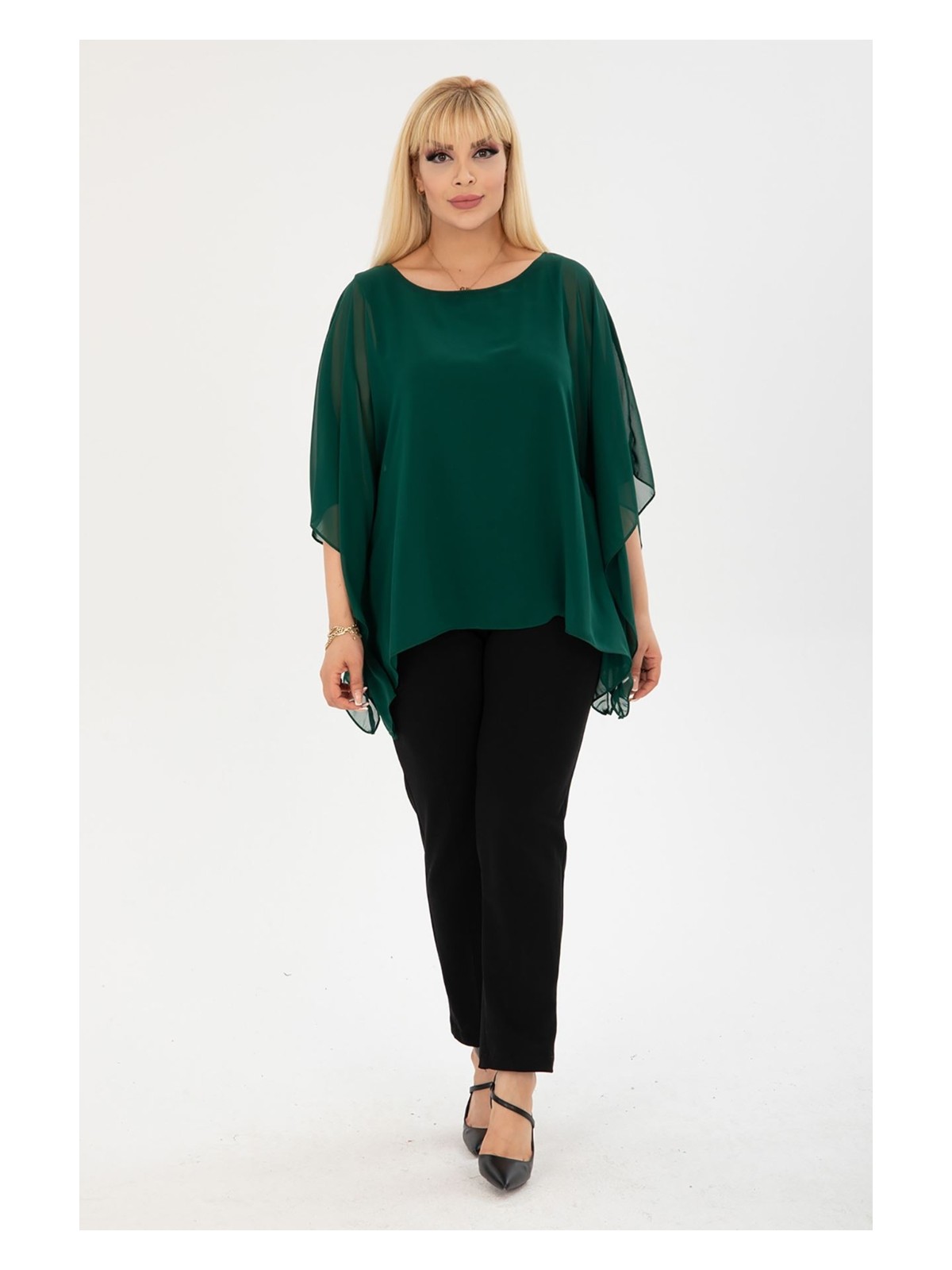 Modayız Büyük Beden Saks Şifon Bluz 3A-2403 - Görsel 4