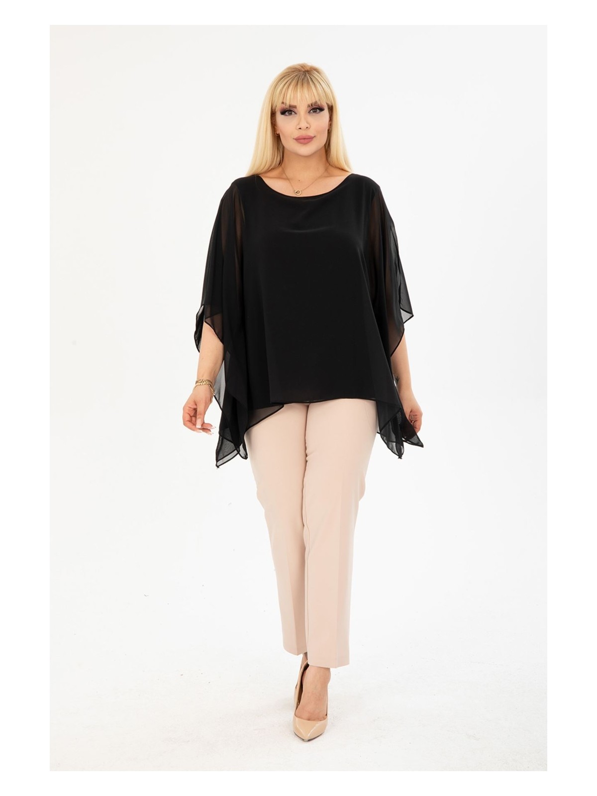 Modayız Büyük Beden Saks Şifon Bluz 3A-2403 - Görsel 3