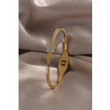 Taratatam 316L Çelik Gold Renk Kelebek Model Zirkon Taşlı Kadın Kelepçe