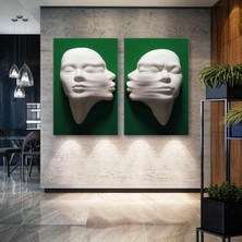 SML Tablo Yeşil Duvardan Çıkan Alçı Görünümlü Heykel Öpüşen Romantik Çift Kadın Kanvas Tablo (1)