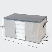 Nacarev 2 Adet Mega Boy Pencereli Çizgi Desen Baskılı Antrasit Yorgan Düzenleyici Hurç 90x50x50 cm